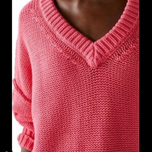NWT FREE PEOPLE alli V neck chunky oversized sweater strawberry spritz size L - Picture 4 of 11